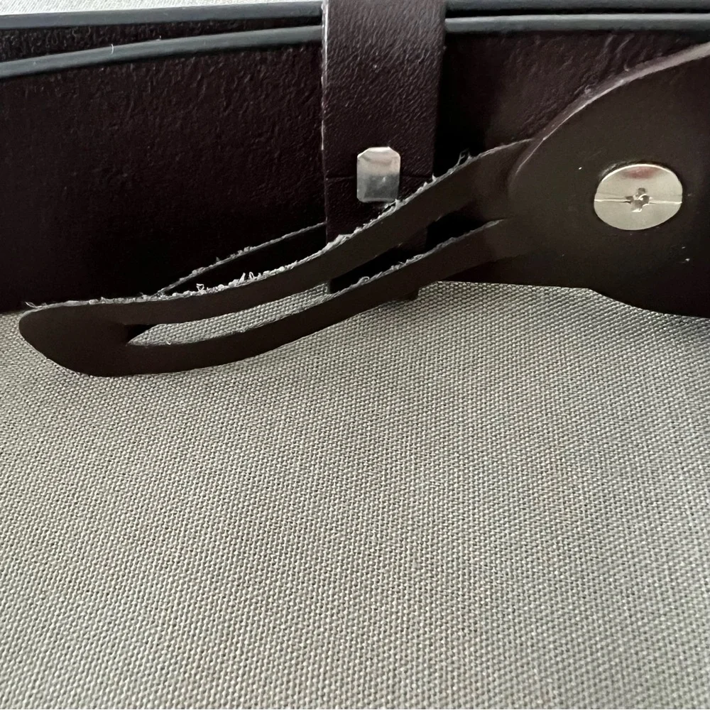 100% Leather Brown Belt with Silver-Tone Buckle 38